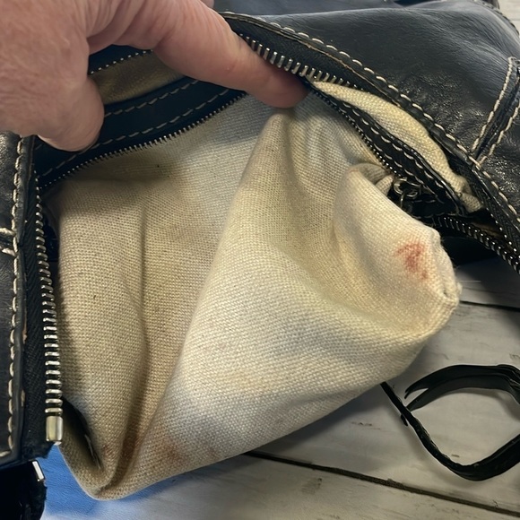 Michael Kors Black Leather Shoulder Bag w/White Contrast Stitching - Picture 12 of 14